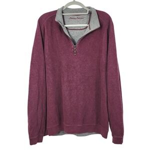 Tommy Bahama Reversible 1/4 Zip Pullover Knit Sweater Mens‎ XL Burgundy Gray